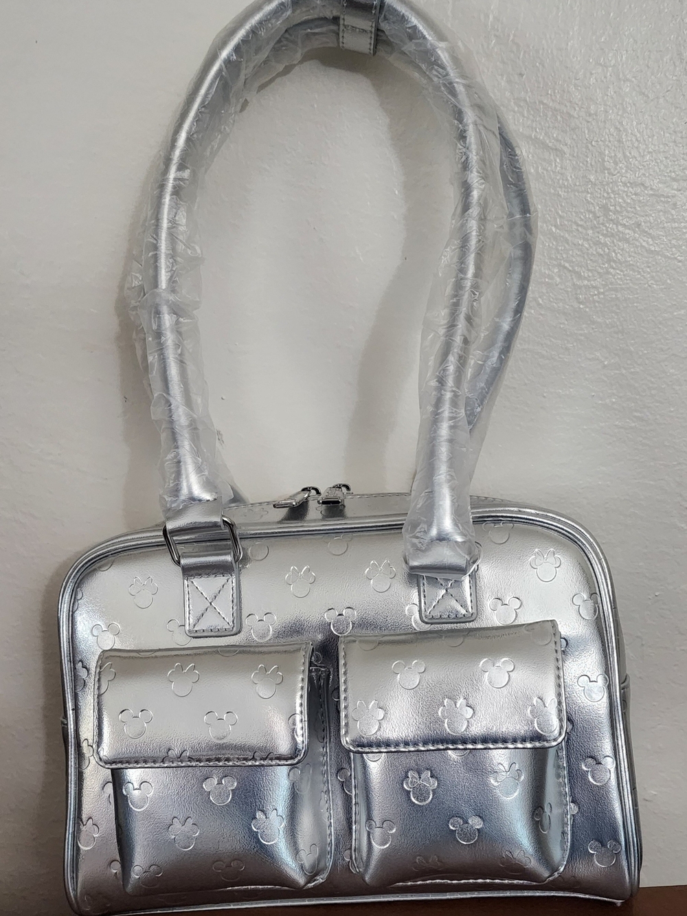Loungefly Mickey Mouse & Minnie Mouse Silver Metallic Women's Tote Handbag